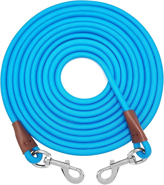 15FT Tie Out Rope Dog Lead, 3/8" Thick Long Dog Tether Nylon Check Cord for Medium Large Dogs Outdoor Camping Backyard of Leash Training Tie Down (Blue)