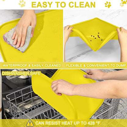 Smilool Silicone Pet Food Mat with Raised Edge for Food and Water Bowl, Dog Feeding Mats, Cat Food Trays for Floor Waterproof, Rubber Tray for Dogs and Cats, 22 x 14 x 0.8 Light Yellow