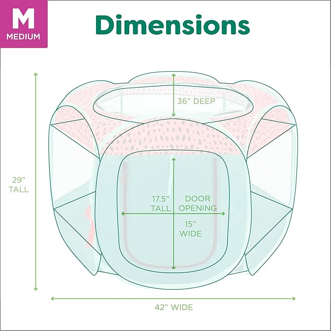 Furhaven Portable Dog Playpen Cat Tent, Pet Playground,Kennel Foldable Indoor Outdoor Zippered Puppy Crate - Green & Pink, Medium