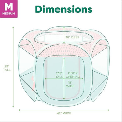 Furhaven Portable Dog Playpen Cat Tent, Pet Playground,Kennel Foldable Indoor Outdoor Zippered Puppy Crate - Green & Pink, Medium