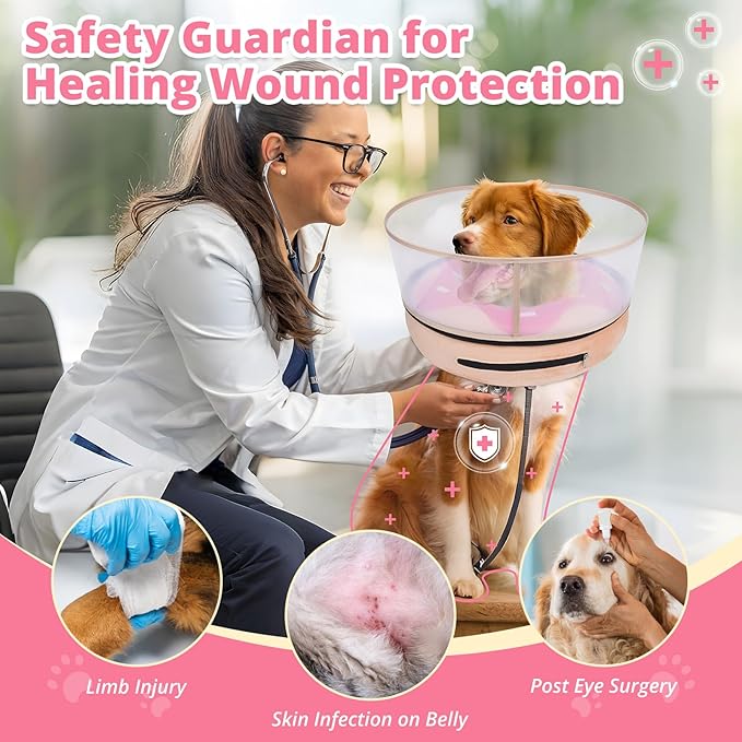 Inflatable Dog Cone with Transparent Shield, Protective Dog Donut Collar After Surgery to Stop Licking, Soft Donut Cone for Extra Large Pets, Adjustable Recovery Collar with Buckle Visibility