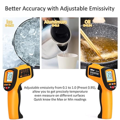 Laser Infrared Thermometer Gun - High Heat, Settable Temp Alarm, IR Temperature Reader -58F to 1742F, Industrial Surface Use