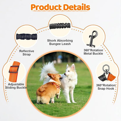 Double Dog Leash - 360°Swivel Tangle Free Splitter Attachment, 2 Dogs Multi-Functional Leashes, Dual Rope for Outdoor Walk Train Small Medium Large Two Pet, Orange