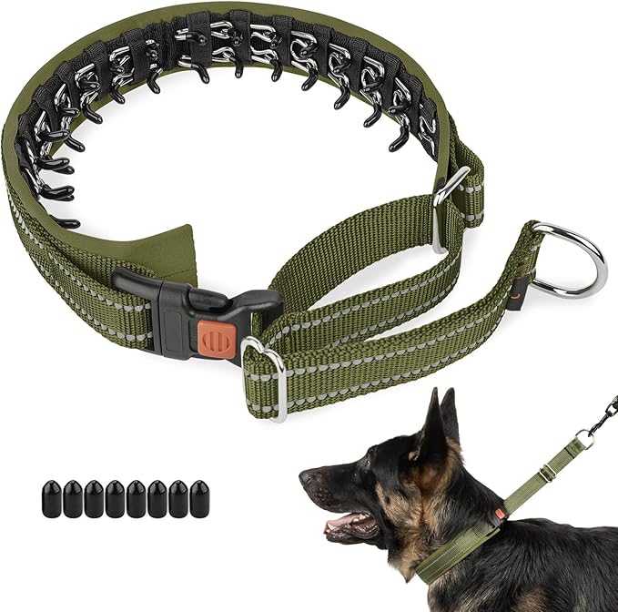 Mayerzon Martingale No Pull Collar for Medium Large Dogs German Shepherd Doberman Pitbull, Patented Anti Pull Correction Dog Collar for Walking Training, Reflective, Adjustable, Hidden(L, Army Green)