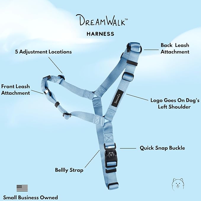 ShawnCo Dream Walk No-Pull Dog Harness- Adjustable, Comfortable, Easy to Use Pet Halter to Help Stop Pulling for Small, Medium and Large Dogs (Moonglow, S)