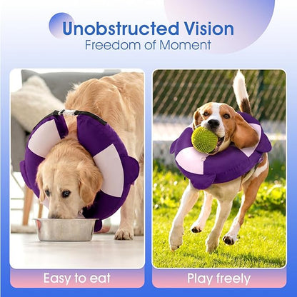 Inflatable Dog Cone Collar Alternative After Surgery,Comfortable Anti-Licking & Biting Recovery Donut Collar,Lightweight Waterproof Easy to Clean (Purple,Small)