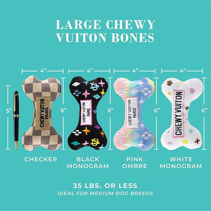 Haute Diggity Dog Chewy Vuiton Bones Plush Squeaky Dog Toys, Soft Durable Designer-Inspired Stuffed Puppy Chew Toys for Small & Medium Dogs, Machine-Washable (Assorted Colors) One Size, 4 Pcs