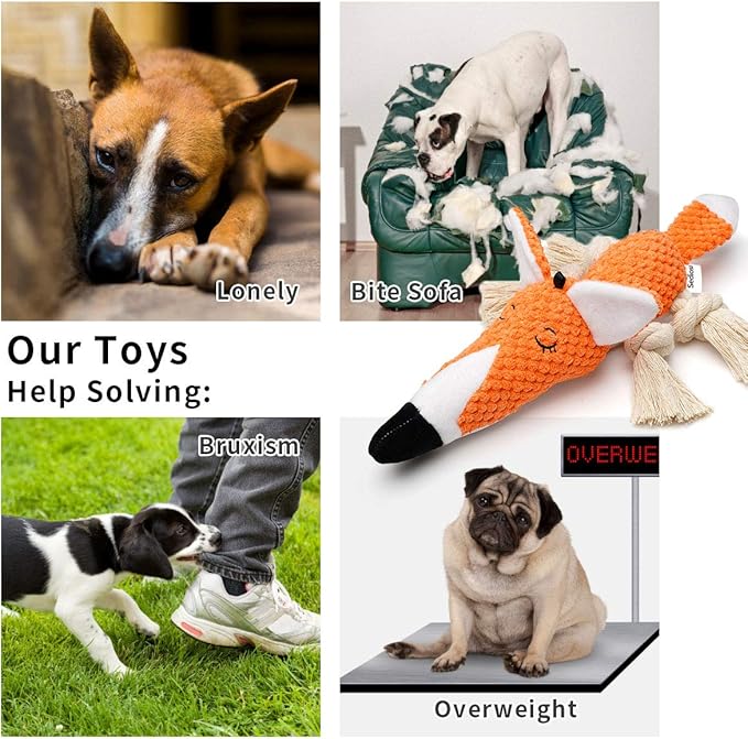 Sedioso Cute Squeaky Dog Toy, Stuffed Plush Toy for Puppies, Durable Dog Chew Toy for Small, Middle, Large Breed (Orange Fox)
