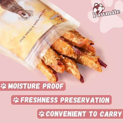 Pawmate Dog Treats Double Sweet Potato & Chicken Wraps, Healthy Chicken Jerky Dog Chews High Protein Low Fat, Chewy Training Snacks for Small Medium Large Dogs, 12-15 Counts