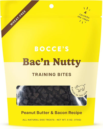 Bocce's Bakery Bac'N Nutty Training Treats for Dogs, Wheat-Free Dog Treats, Made with Real Ingredients, Baked in The USA, Natural & Low Calorie Training Bites, PB & Bacon Recipe, 6 oz