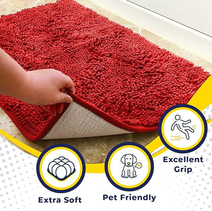 Muddy Mat® | Super Absorbent Door Mat Indoor, Microfiber Quick Dry Chenille Entryway Rug, Non-Slip Front Door Mat, Indoor Mats for Entryway, Machine Washable Pet Rug, Red 59"x24"