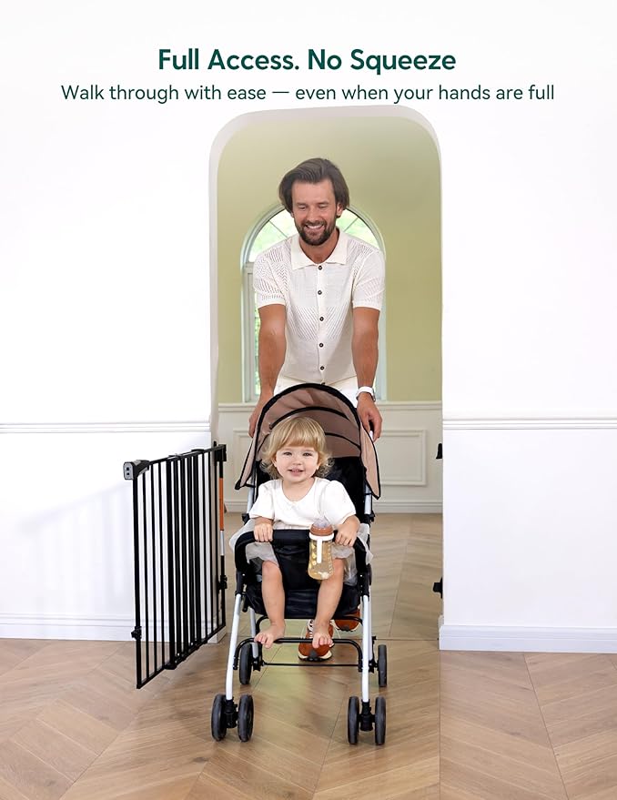 Babelio Baby Gate for Stairs, Kitchen & Doorways, No Bottom Bar| Easy Installation| One-Handed Operation| Auto-Close| Hardware Mount (Drill Needed) Safety Dog Gate (Black - 2 Pcs, 26-43" W, 28" H)
