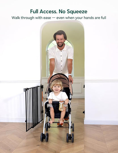 Babelio Baby Gate for Stairs, Kitchen & Doorways, No Bottom Bar| Easy Installation| One-Handed Operation| Auto-Close| Hardware Mount (Drill Needed) Safety Dog Gate (Black - 2 Pcs, 26-43" W, 28" H)