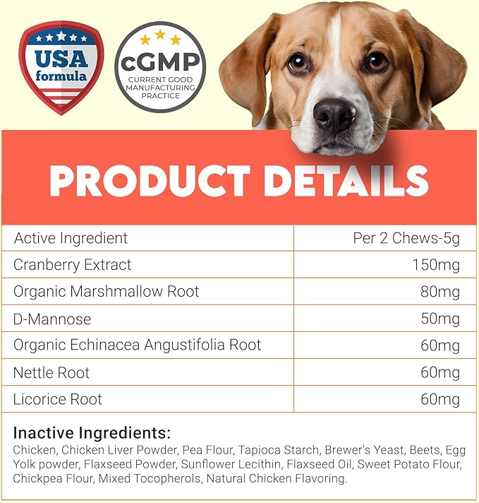 Dog Bladder Chews - Urinary Tract Support for Dogs with Cranberry & D-Mannose - Canine UTI Soft Chews for Healthy Bladder & Kidney Function, Chicken - 150 Count