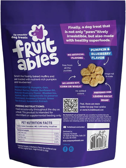 Fruitables Baked Dog Treats, Pumpkin Snacks for Dogs, Low Calorie & Delicious, No Wheat, Corn or Soy, Healthy Puppy Training Treats, Made in The USA, Pumpkin and Blueberry Flavor, 20oz