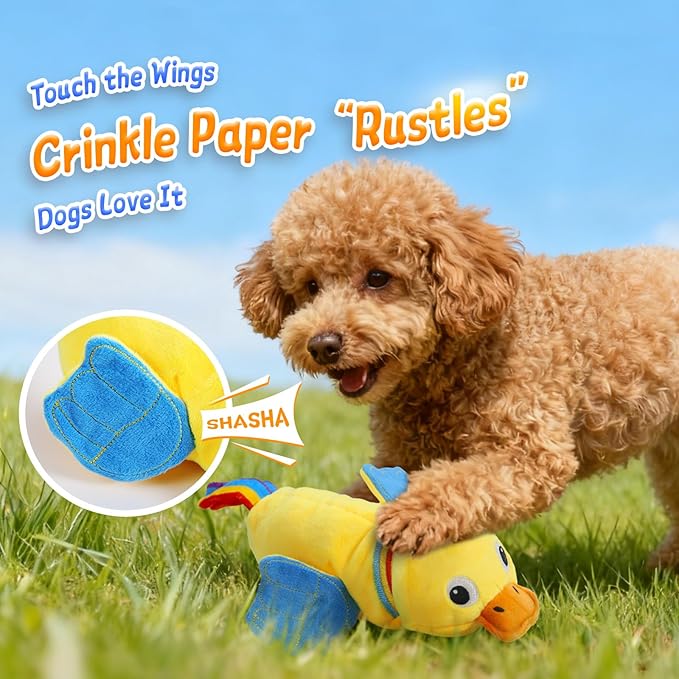 lilfrd Squeaky Dog Toys, Duck Plush Toy with Crinkle & Squeaker - Puppy Toys to Keep Them Busy, Interactive Chew for Small Medium Dogs