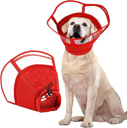 Kuoser Large Dog Cone Collar After Surgery, Soft Cone for Dogs to Stop Licking, Breathable Pet Recovery Collar Comfortable Elizabethan Collars, Adjustable Protective Dog Cones for Large Dogs, Red L