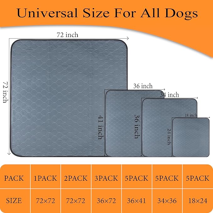 Bunlitent Washable Pee Pads for Dogs 72x72, 2 Pack, Extra Large Reusable Puppy Pads, Dog Training Pads with Quick Dry, Large Anti-Slip Dog Pee Pads, Whelping Pads, Potty Pad