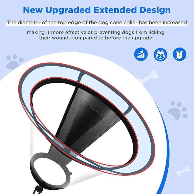BONTHEE Clear Dog Cone Collar–Extra-Long Recovery E-Collar for Dogs, Transparent Adjustable Dog Cones Alternative for Small Large Medium Size Dogs,Protective Neck Brace with Soft Edges-XXL