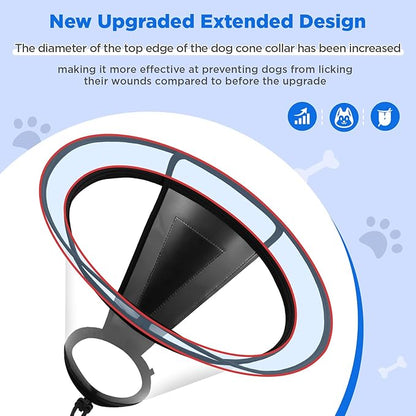 BONTHEE Clear Dog Cone Collar–Extra-Long Recovery E-Collar for Dogs, Transparent Adjustable Dog Cones Alternative for Small Large Medium Size Dogs,Protective Neck Brace with Soft Edges-XL