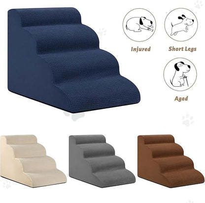 Aodisman 4-Step Dog Stairs and Ramp for Beds or Couches,Non-Slip Sturdy Pet Steps for Small Dogs and Cats,17.4" H,Blue