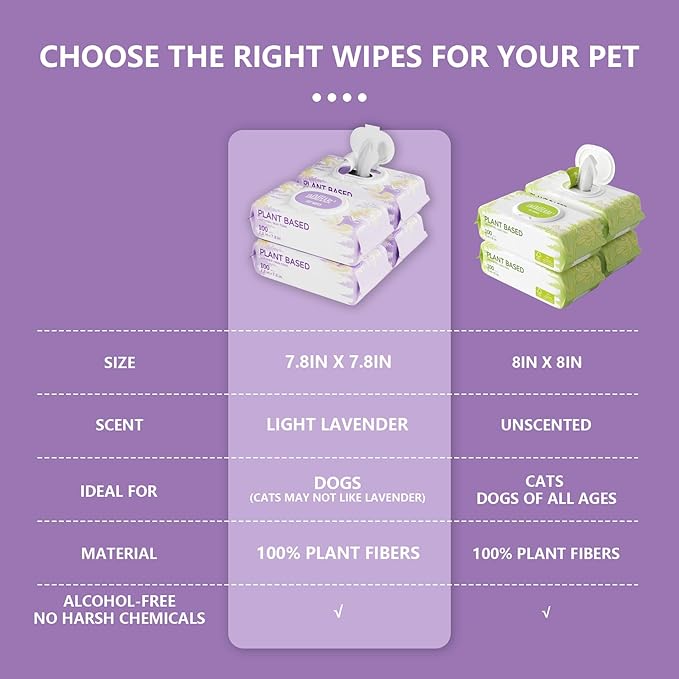 IMMHABI 100 PCS Dog Wipes for Paws and Butt Hypoallergenic Pets Cleansing & Deodorizing Anal Gland Hygienic Puppy Wipes for Dogs Face and Body Wipes Cleaning Fur Doggie Wipes Doggy Wipes (Lavender)
