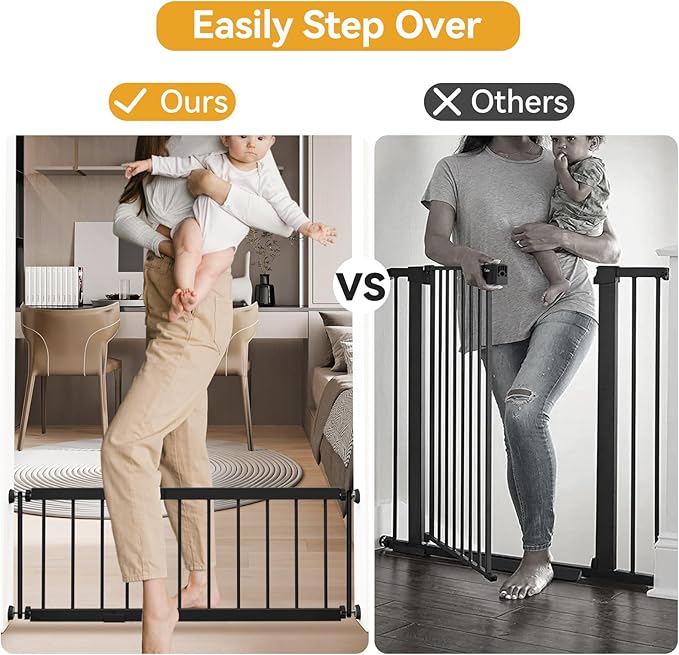 Dog Gate Indoor,18"-45" Adjustable Extra Wide Metal Short Dog Gate to Step Over, 14" Tall Small Pet Gate with 3 Extension Kits, Pressure Mounted for Doorways & Stairs Black