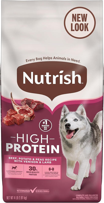 Nutrish High Protein Beef, Potato & Peas Recipe with Venison & Lamb Dry Dog Food, 4 lb. Bag, Packaging May Vary (Rachael Ray)