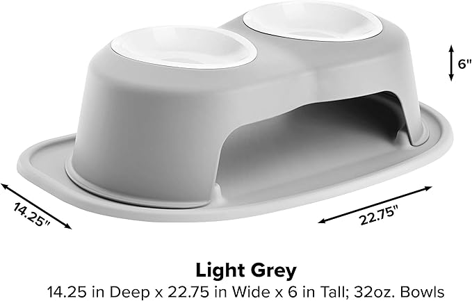 WeatherTech Double High Pet Feeding System w/Plastic Dog/Cat Bowls - 6" High Stand Light Grey (PDHC3206LGLG)