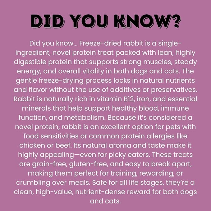 hotspot pets Freeze Dried Rabbit Treats for Dogs & Cats, USA Made - 1LB Bag 600+ Pcs, Single Ingredient Rabbit Bites - High Protein, Training Reward & Food Topper - Grain Free, Low Calorie Snack