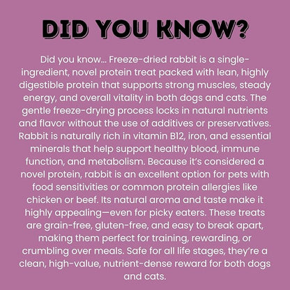hotspot pets Freeze Dried Rabbit Treats for Dogs & Cats, USA Made - 1LB Bag 600+ Pcs, Single Ingredient Rabbit Bites - High Protein, Training Reward & Food Topper - Grain Free, Low Calorie Snack