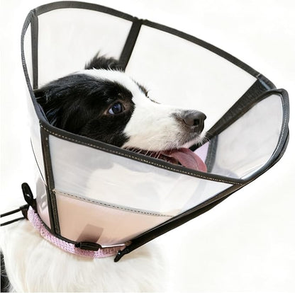 Soft Dog Cone, Stop Licking Deep Pet Recovery Collar After Surgery for Large Medium Dogs, Clear Plastic Breathable Elizabethan Head Neck Circle, Adjustable Comfortable Cones 20cm /8" Long (M Pink)