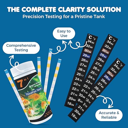SunGrow Test Kit for Aquarium, Accurate Water Quality Monitoring, Essential Tool for Fish Keepers and Tank Maintenance, 1 Bottle with 100 Strips & 3-Piece Sticker Thermometer, 1 Set Per Pack