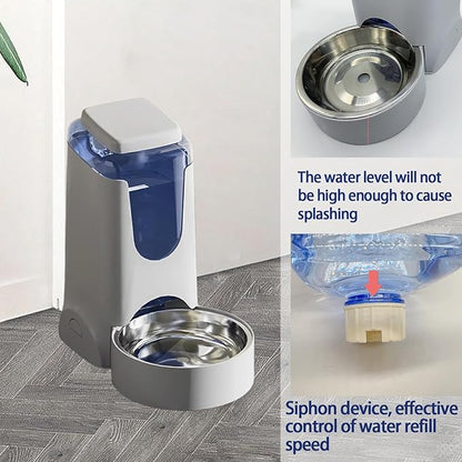Pets Automatic Gravity Feeder Dogs 2.8L Food & 4L Water Dispenser Set with Stainless Steel Bowl for Small Medium Big Puppy Kitten(Light Gray)