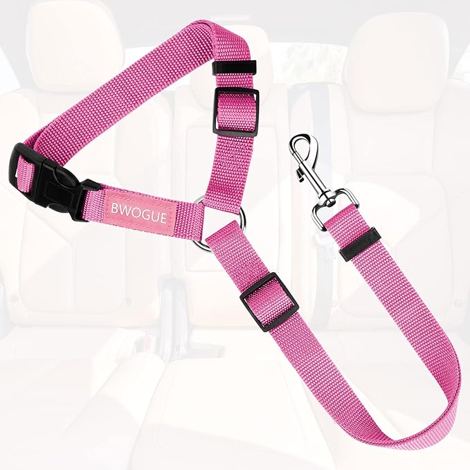 BWOGUE Pet Dog Cat Seat Belts, Car Headrest Restraint Adjustable Safety Leads Vehicle Seatbelt Harness (1 Pack, Pink, Not Elastic)