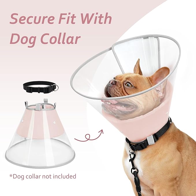 Dog Cone Collar with Snap-on Detachable Soft Liner, Lightweight Transparent Elizabethan Alternative to Stop Licking, for Spay Neuter Surgery Recovery, for Medium Large Small Dogs (Pink,XS)