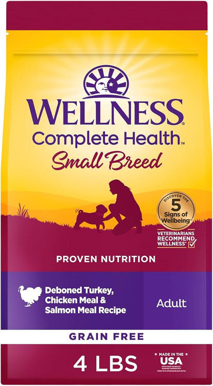 Wellness Complete Health Small Breed Adult Dry Dog Food, Grain Free Kibble, Chicken and Salmon Recipe, 4 lb Bag