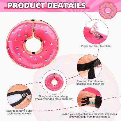 KOOLTAIL Inflatable Dog Cone Collar, Soft Donut E Collar for Dogs After Surgery to Stop Licking Enhanced Alternative, Blow Up Pet Neck Pillow Recovery Adjustable Cone for Dog Cat, Upgrade Size,Donut M