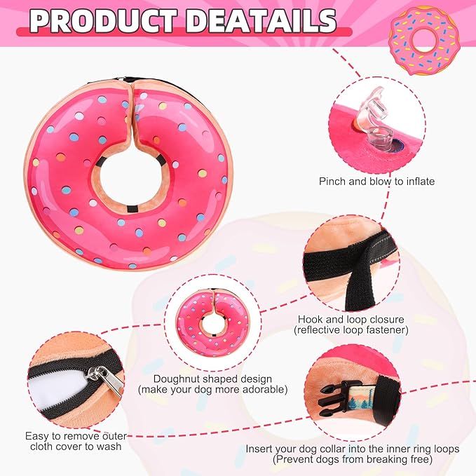KOOLTAIL Inflatable Dog Cone Collar, Soft Donut E Collar for Dogs After Surgery to Stop Licking Enhanced Alternative, Blow Up Pet Neck Pillow Recovery Adjustable Cone for Dog Cat,Upgrade Size,Donut XL