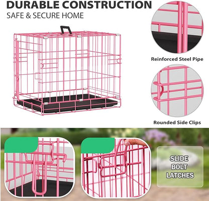 BestPet | Dog Crate | 18" | Pink | Foldable Metal Kennel with Single Doors, Secure Slide-Bolt Latches, Leakproof Tray | Portable Dog Cage for Small Breeds | for Travel, Indoor & Outdoor Use