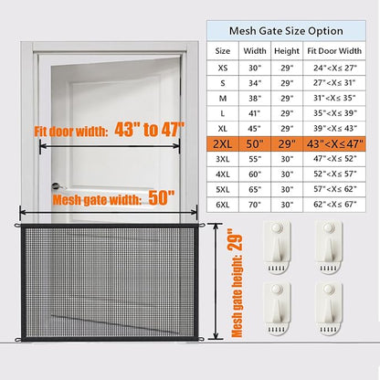 Dog Gate for Stairs Pet Gates for The House: Dogs Screen Mesh Gate for Doorways Stairways Indoor 29 inch Tall, 50 inch Wide Fits 44-47 inch Openings