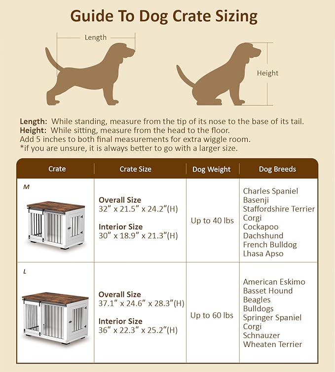Zakkart Dog Crate Furniture for Large Dogs Up to 60 lbs. - Barn Door Puppy Kennel w/Thickened Farmhouse Top & Metal Bars - 37'' Wide - White Decorative Modern Dog Crate Table, End Table, Nightstand