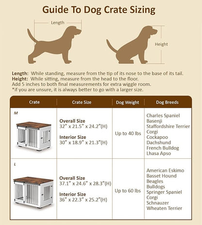 Zakkart Dog Crate Furniture for Large Dogs Up to 60 lbs. - Barn Door Puppy Kennel w/Thickened Farmhouse Top & Metal Bars - 37'' Wide - White Decorative Modern Dog Crate Table, End Table, Nightstand
