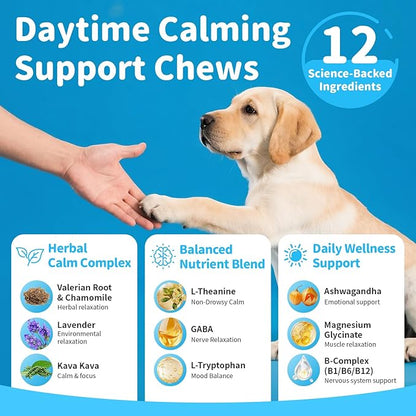 Calming Chews for Dogs – Calming Treats for Anxiety, Stress, Separation, Travel & Thunder, Non-Drowsy Alternative to Melatonin, Calm & Focus with Chamomile & Ashwagandha, Chicken Flavor, 90Ct