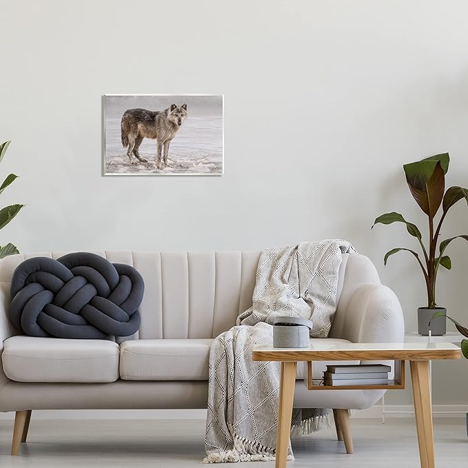 Stupell Industries Lone Coyote Wolf Snowy Field Landscape Intricate Details Wood Wall Art, Design By Kelley Parker