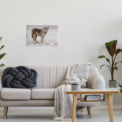 Stupell Industries Lone Coyote Wolf Snowy Field Landscape Intricate Details Wood Wall Art, Design By Kelley Parker