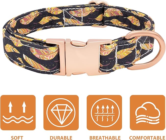 Dog Collar and Leash Set Adjustable Girls Puppy Floral Collars with Bow Tie for Small Medium Large Dogs(XS, Feather)