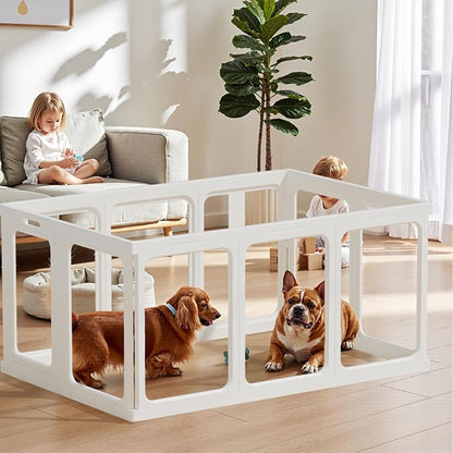 Clear Acrylic Dog Playpen - 50 x 30.4 Inch, 24" H 10 Planes Transparent Dog Fence Indoor, Sturdy Pet Pen for Puppy/Small Dog/Rabbit/Pig, Easy Assemble & Cleaning Plastic Whelping Box Enclosure, White