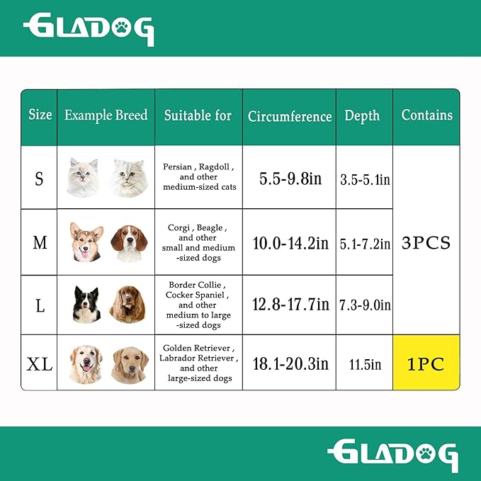 GLADOG Soft Dog Cone Collar, 3 PCS (XL is Only 1 PCS) Flexible Plastic Cone for Dogs After Surgery, Dog Recovery Collar, Adjustable E-Collar for Large/Medium/Small Dogs Cat, Comfy Elizabethan Collar