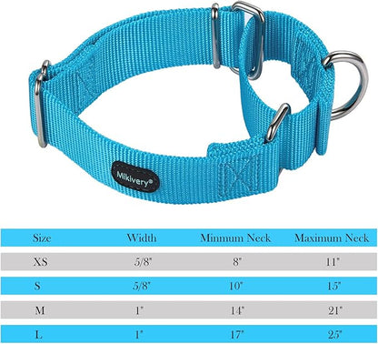 Mikivery Martingale Dog Collar Nylon Adjustable and Safety Training Colourful Comfortable Metal Buckle Pet Collars for Small Medium and Large Dogs(Ice Blue,L)